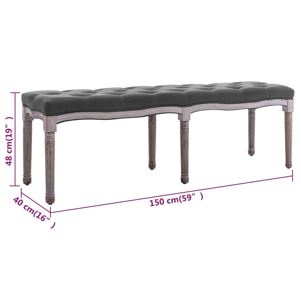 bench-linen-solid-wood-59-1-x-15-7-x-18-9-dark-gray At Willow and Wine USA!