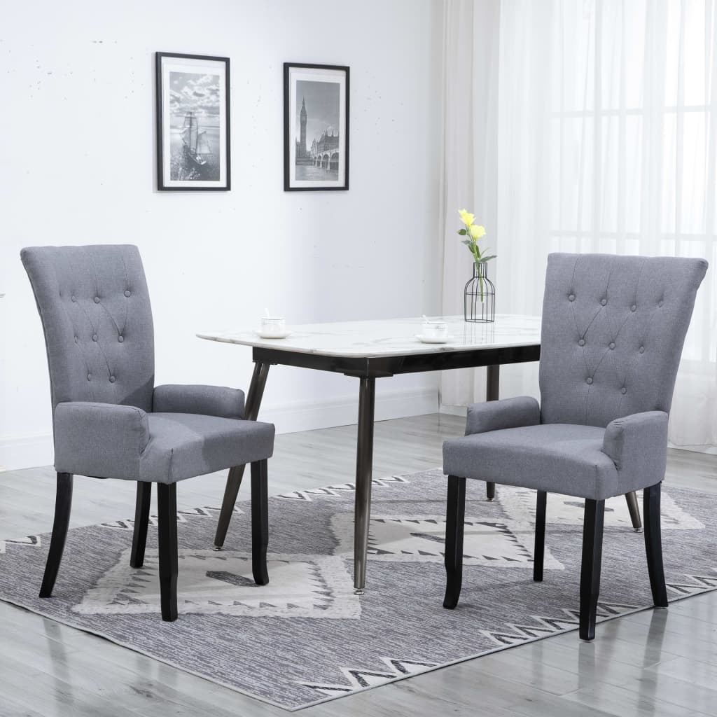 Dining Chair with Armrests Light Gray Fabric