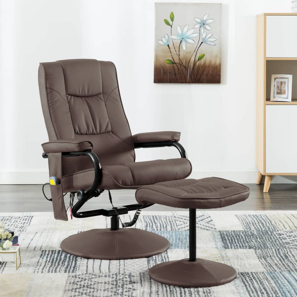 Massage Recliner with Ottoman Black Faux Leather