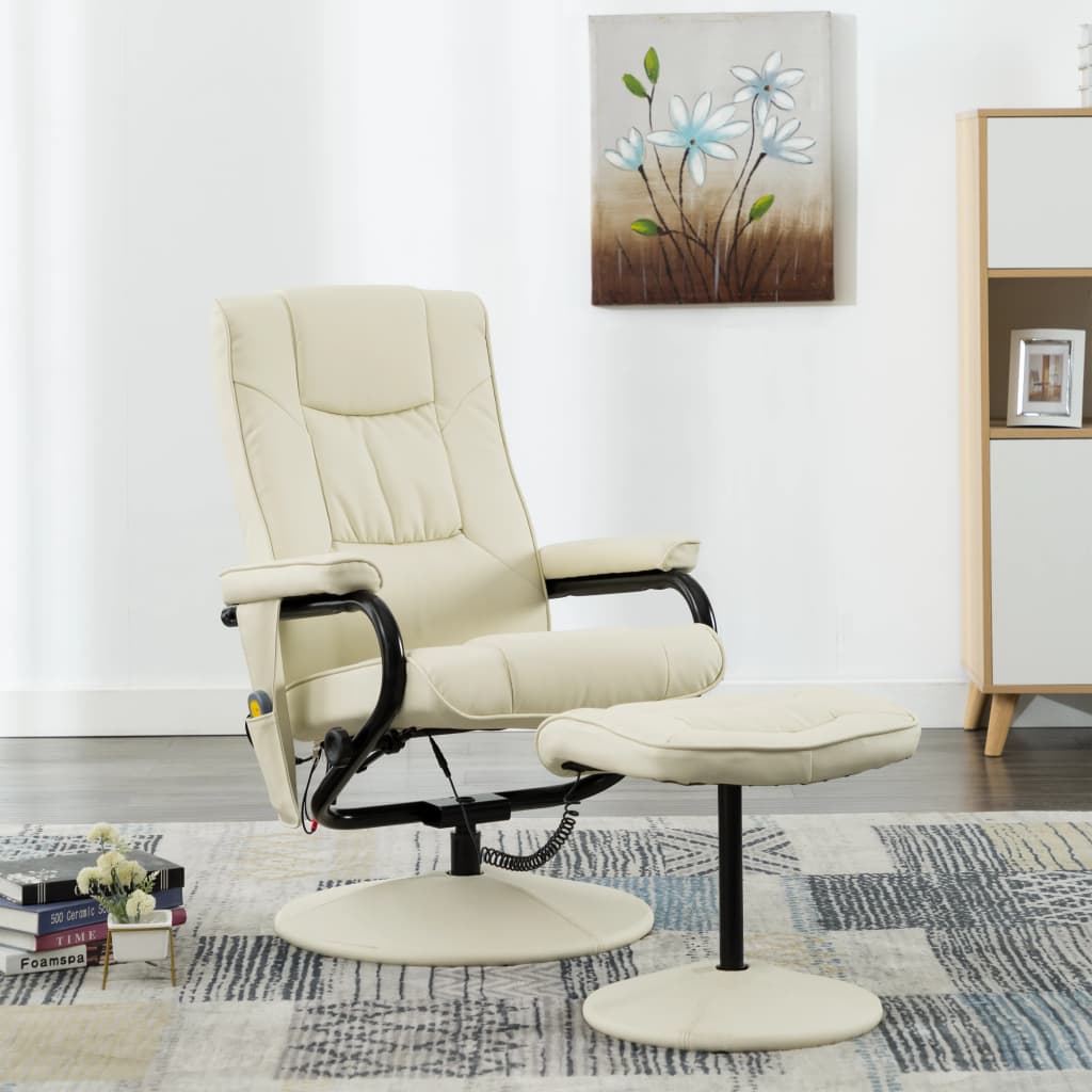 Massage Recliner with Ottoman Black Faux Leather