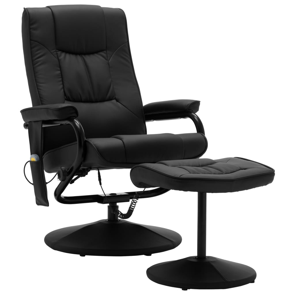 Massage Recliner with Ottoman Black Faux Leather