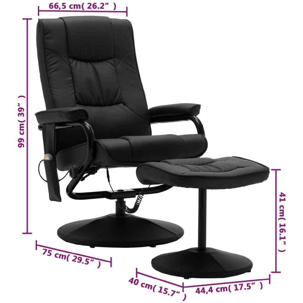 Massage Recliner with Ottoman Black Faux Leather