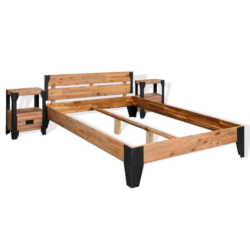 bed-frame-with-2-nightstands-solid-acacia-wood-steel-59-8-x79-9 At Willow and Wine USA!