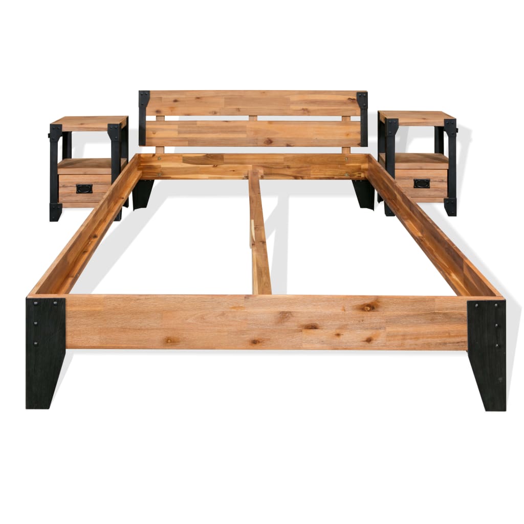 bed-frame-with-2-nightstands-solid-acacia-wood-steel-59-8-x79-9 At Willow and Wine USA!