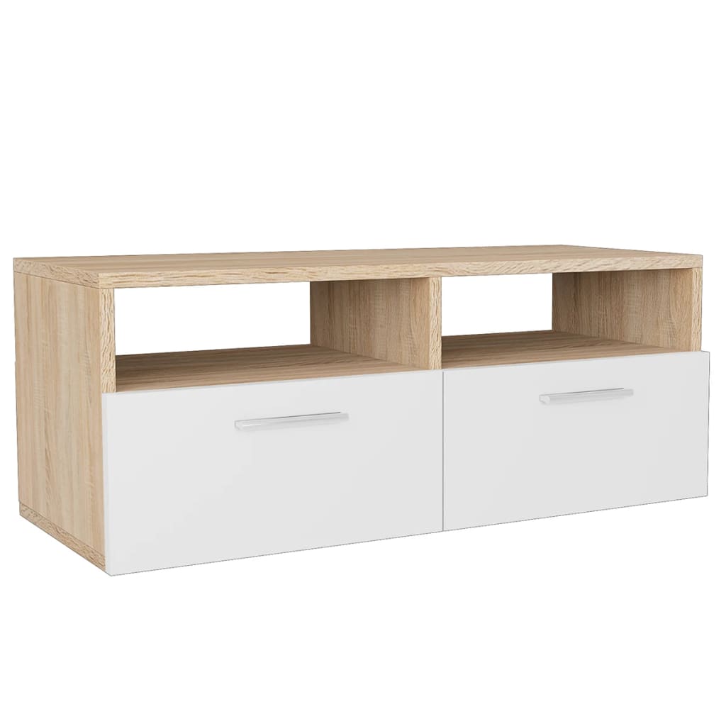 tv-stands-2-pcs-engineered-wood-37-4-x13-8-x14-2-oak-and-white At Willow and Wine USA!