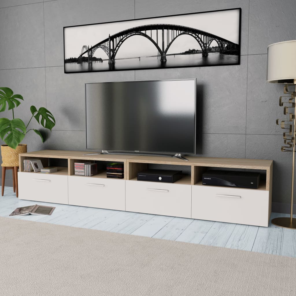 tv-stands-2-pcs-engineered-wood-37-4-x13-8-x14-2-oak-and-white At Willow and Wine USA!