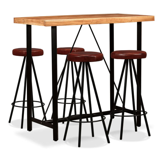 bar-set-5-pieces-solid-acacia-wood-and-genuine-leather At Willow and Wine USA!