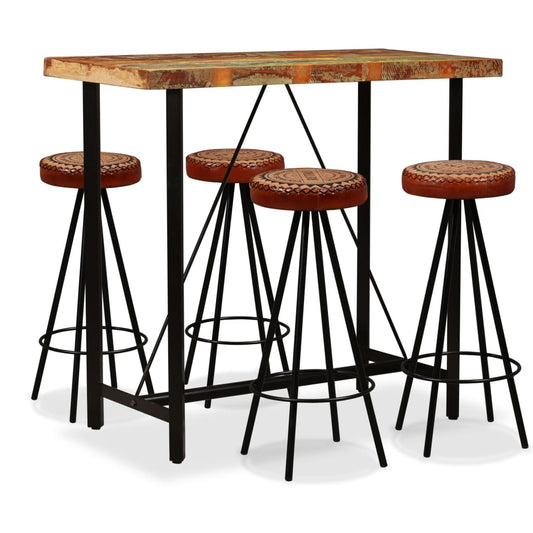 bar-set-5-pieces-solid-reclaimed-wood-genuine-leather-canvas At Willow and Wine USA!