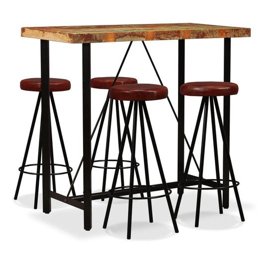 bar-set-5-pieces-solid-reclaimed-wood-and-genuine-leather At Willow and Wine USA!