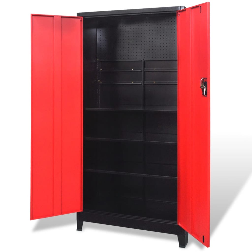 tool-cabinet-with-2-doors-steel-35-4-x15-7-x70-9-black-and-red At Willow and Wine USA!