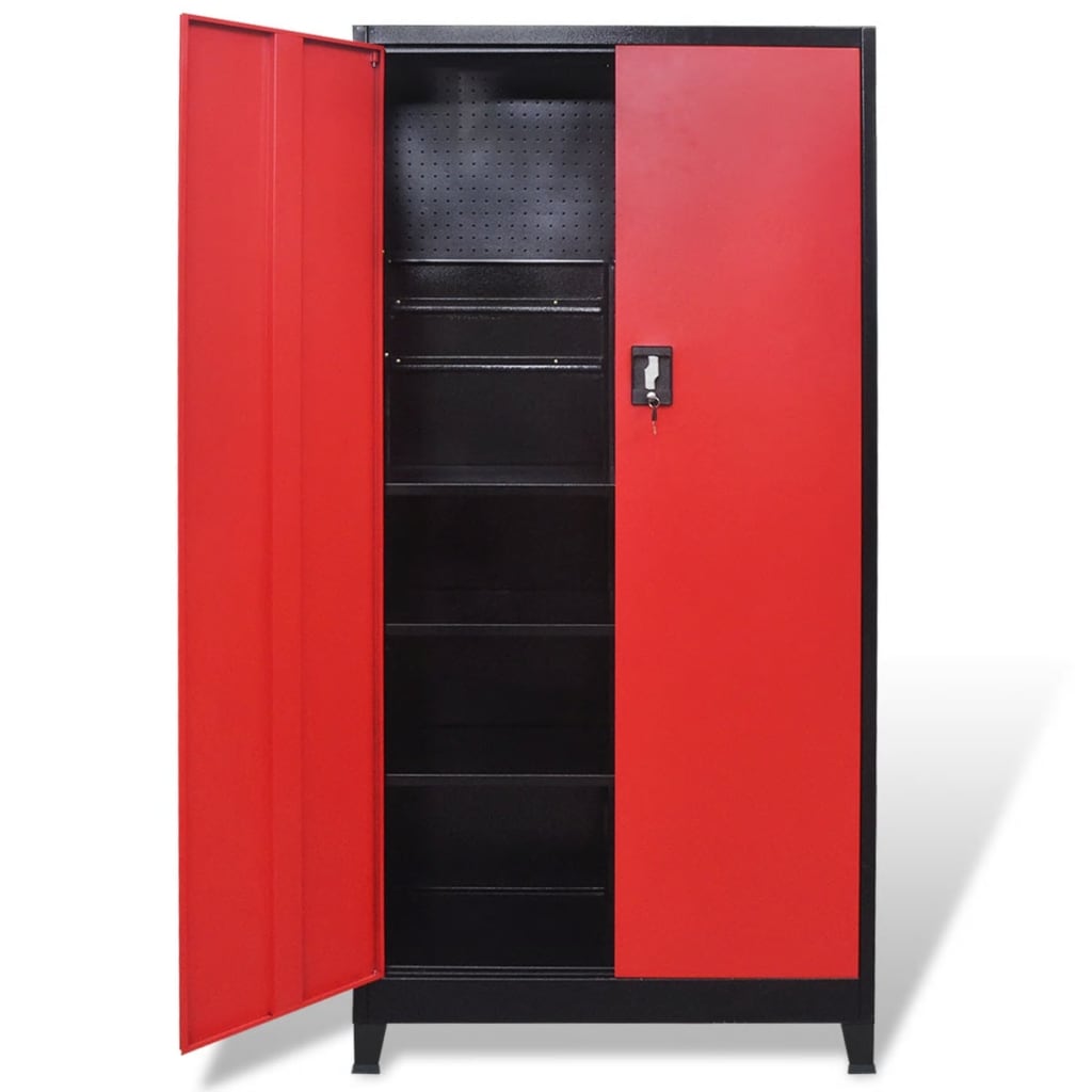 tool-cabinet-with-2-doors-steel-35-4-x15-7-x70-9-black-and-red At Willow and Wine USA!