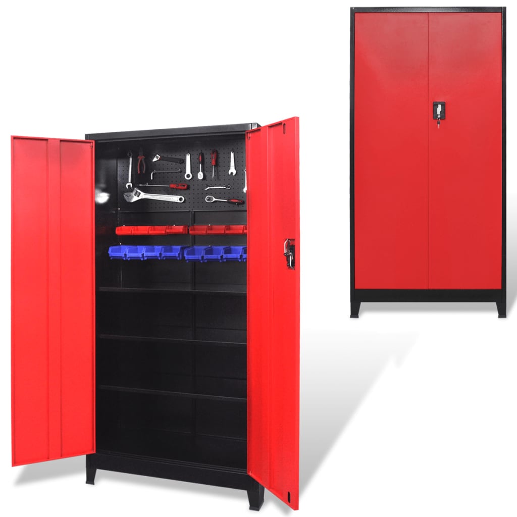 tool-cabinet-with-2-doors-steel-35-4-x15-7-x70-9-black-and-red At Willow and Wine USA!