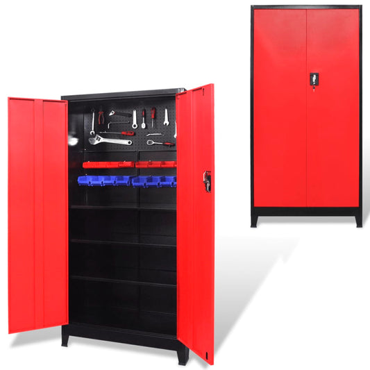 tool-cabinet-with-2-doors-steel-35-4-x15-7-x70-9-black-and-red At Willow and Wine USA!