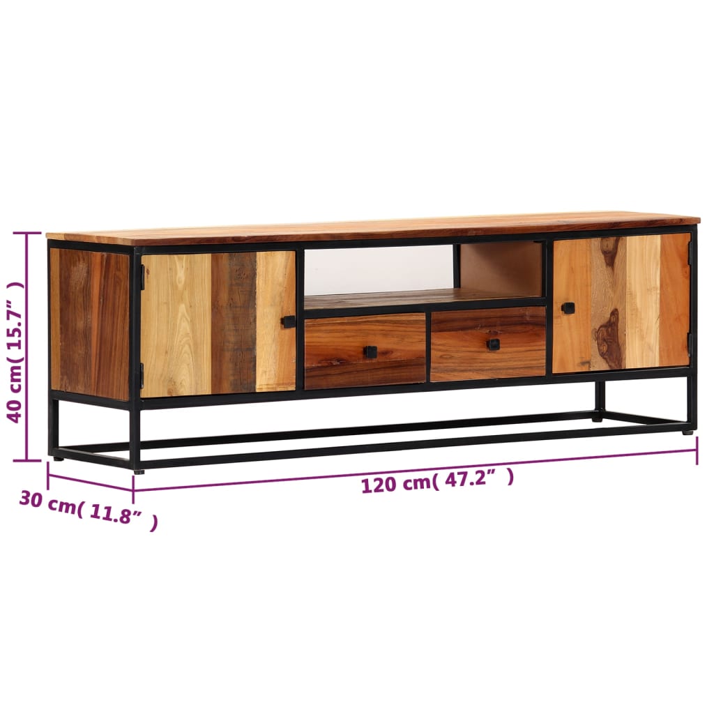 tv-stand-47-2-x11-8-x15-7-solid-wood-reclaimed-and-steel At Willow and Wine USA!