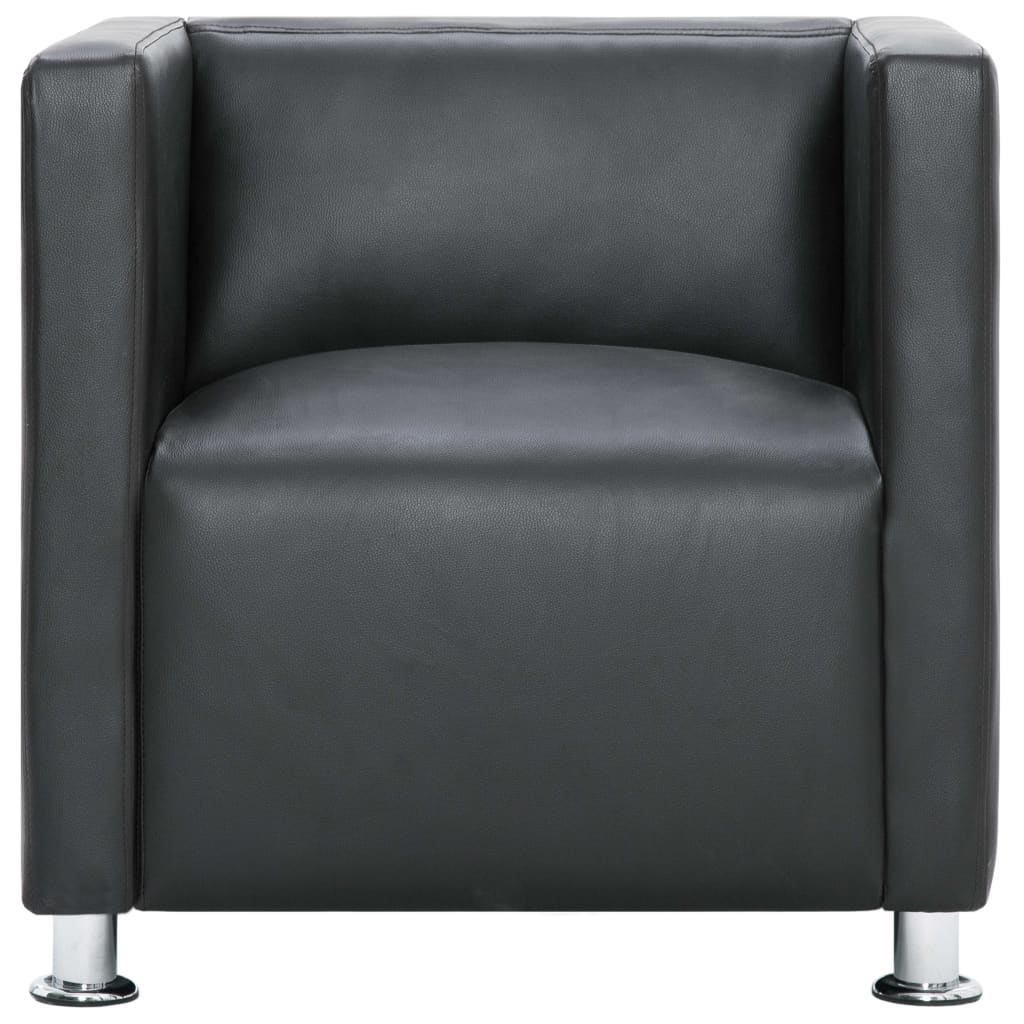 Cube Armchair Gray Faux Leather