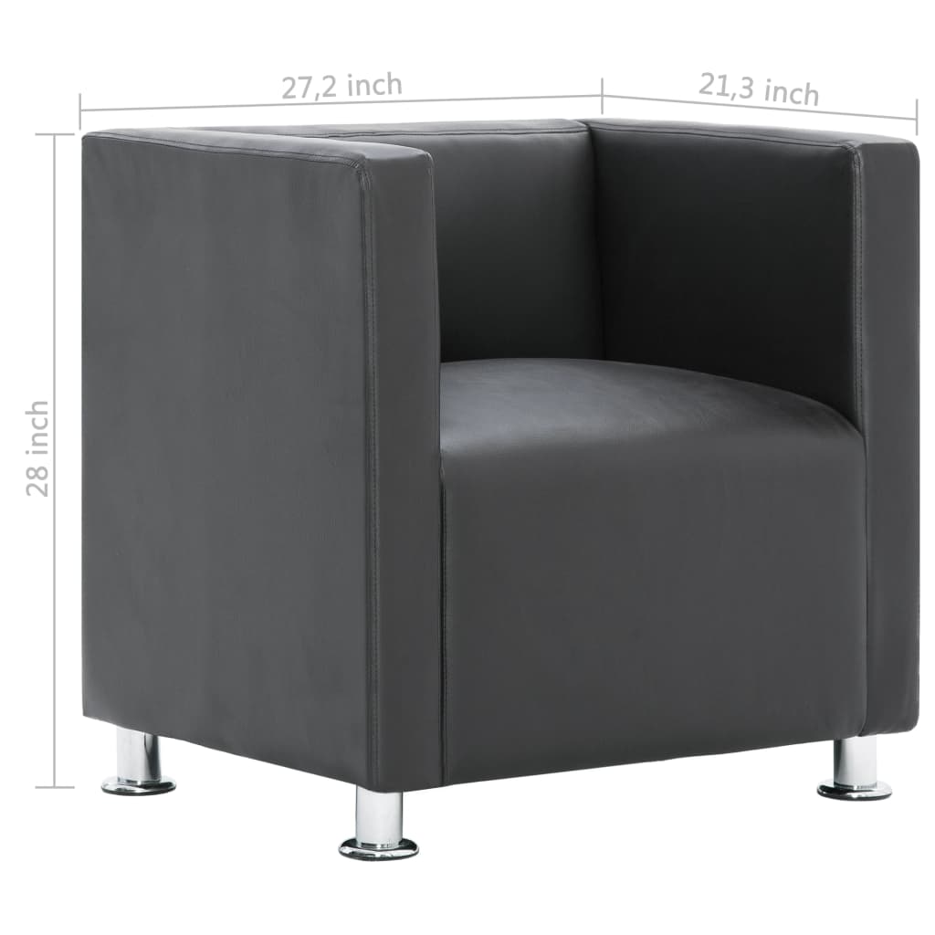 Cube Armchair Gray Faux Leather