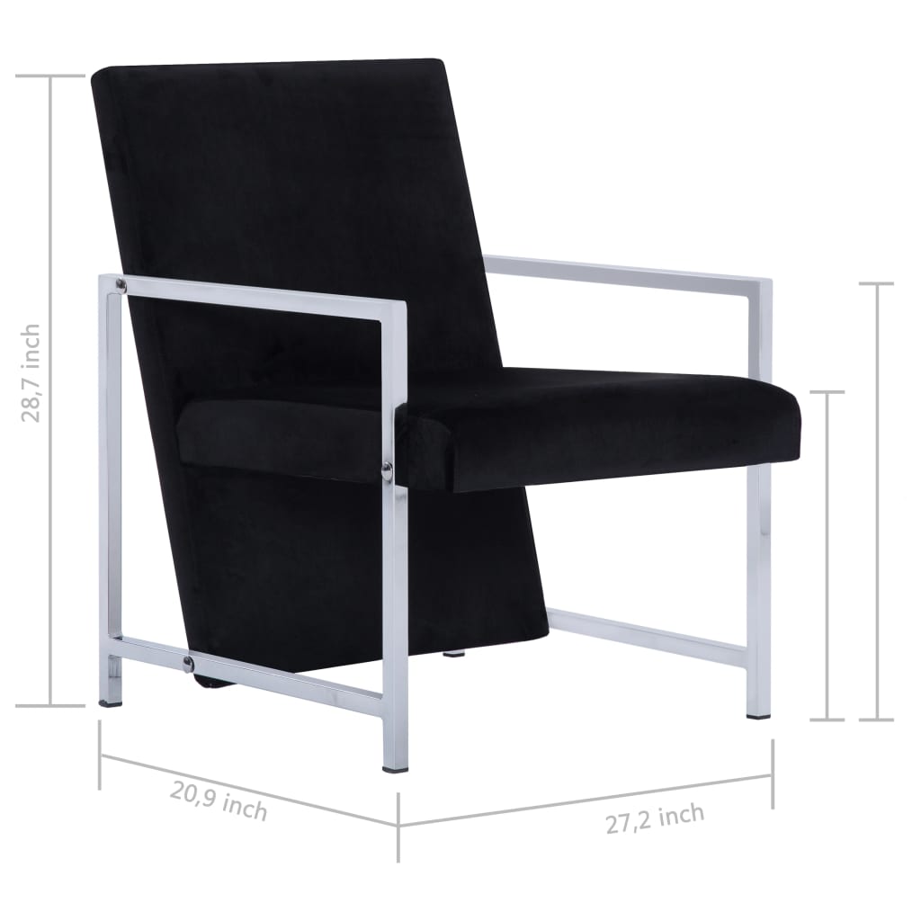 Armchair with Chrome Feet Black Velvet