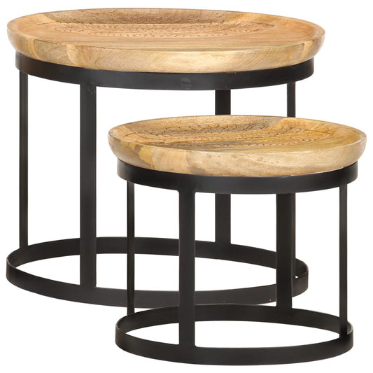 round-side-tables-2-pcs-solid-mango-wood-and-steel At Willow and Wine USA!