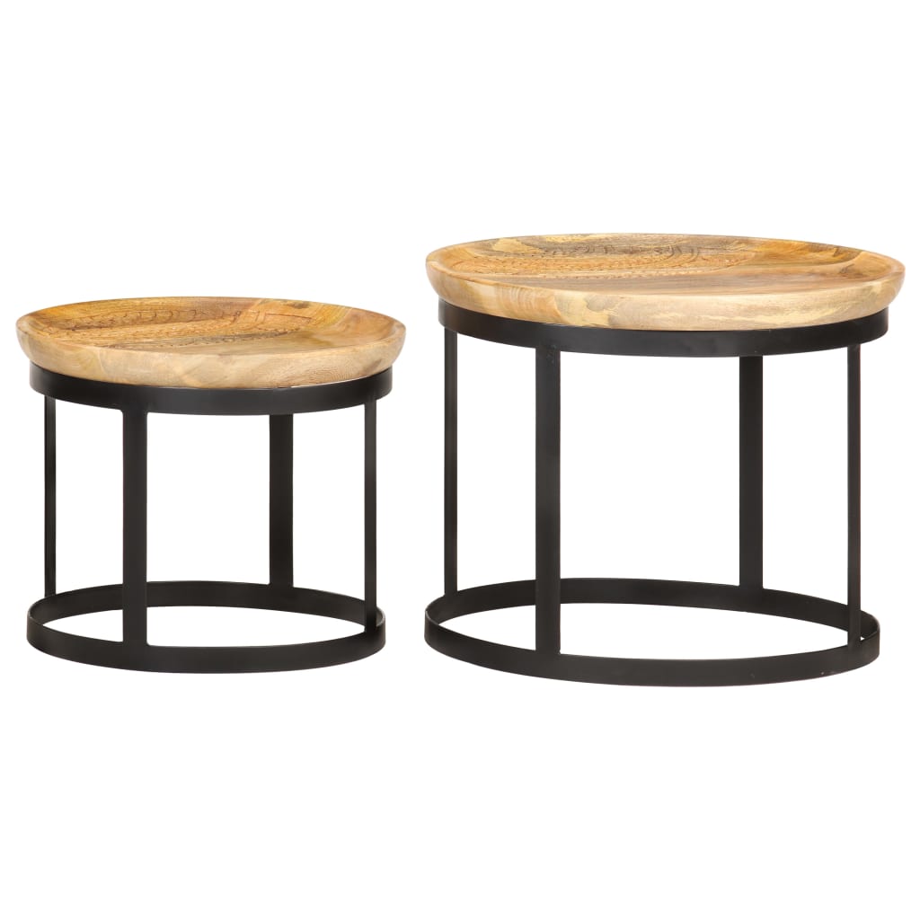 round-side-tables-2-pcs-solid-mango-wood-and-steel At Willow and Wine USA!