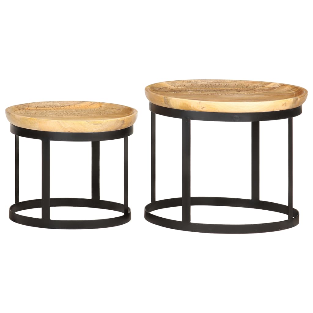 round-side-tables-2-pcs-solid-mango-wood-and-steel At Willow and Wine USA!