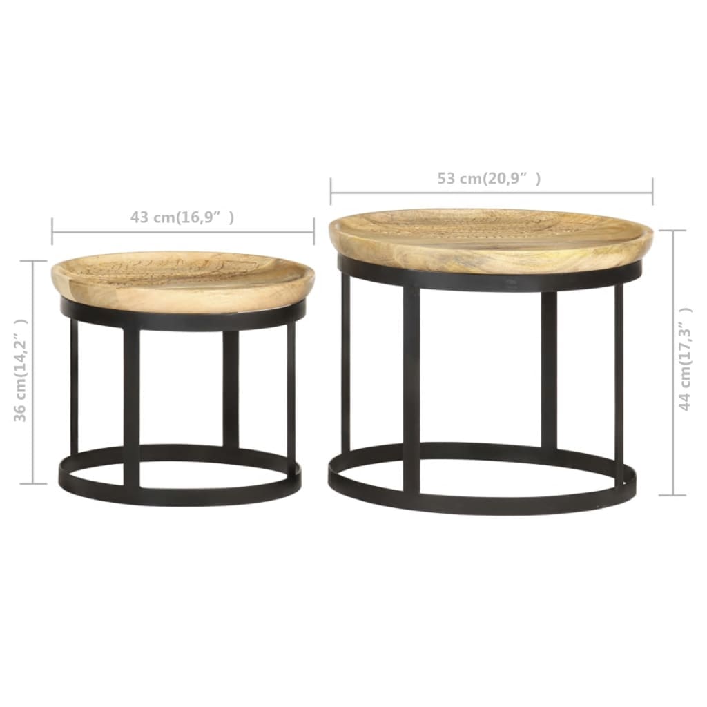 round-side-tables-2-pcs-solid-mango-wood-and-steel At Willow and Wine USA!