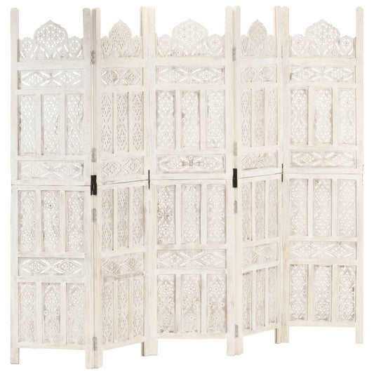 hand-carved-5-panel-room-divider-white-78-7-x65-solid-mango-wood At Willow and Wine USA!