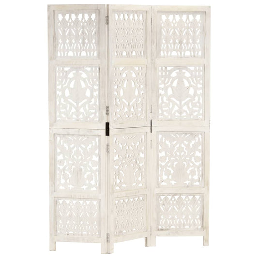 hand-carved-3-panel-room-divider-white-47-2-x65-solid-mango-wood At Willow and Wine USA!