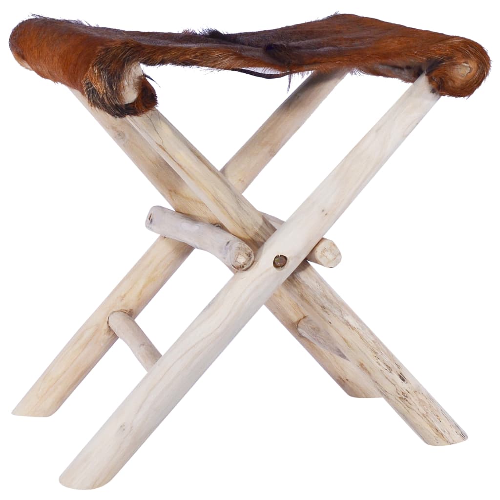 folding-stool-real-leather-and-solid-teak-wood At Willow and Wine USA!