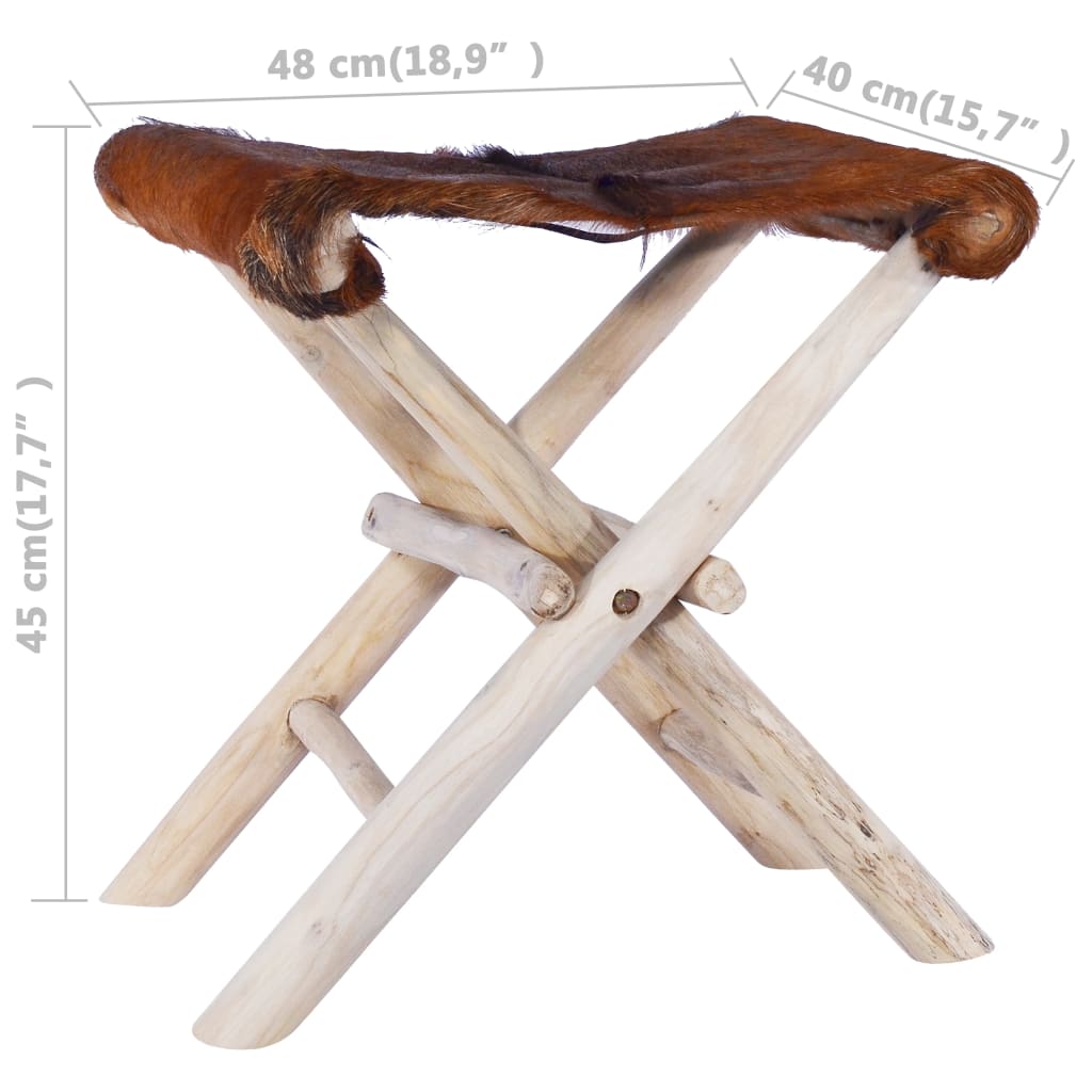 folding-stool-real-leather-and-solid-teak-wood At Willow and Wine USA!