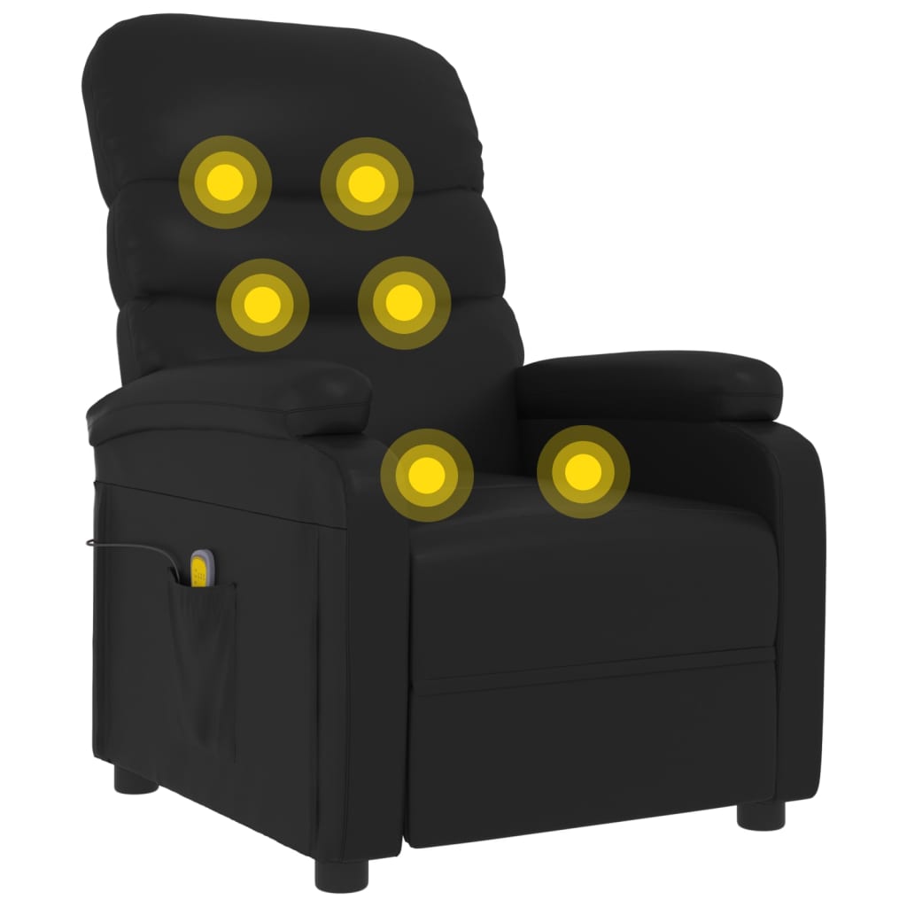 Massage Recliner Black Faux Leather