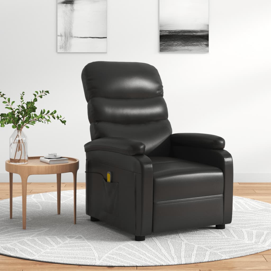 Massage Recliner Black Faux Leather