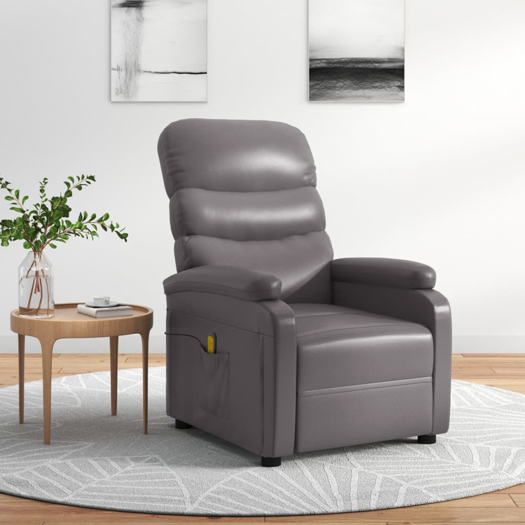 Massage Recliner Black Faux Leather