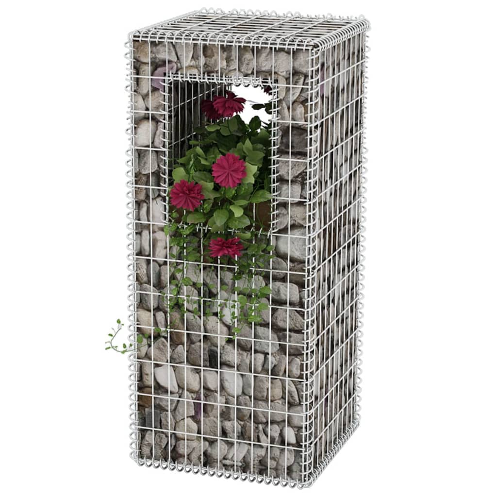 gabion-basket-post-planter-steel-19-7-x19-7-x47-2 At Willow and Wine USA!