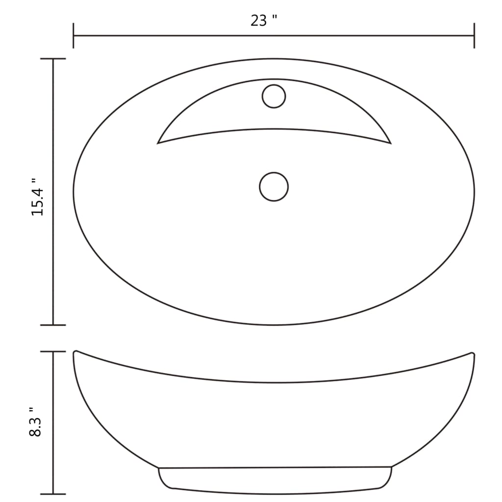 Luxury Ceramic Basin Oval with Overflow and Faucet Hole