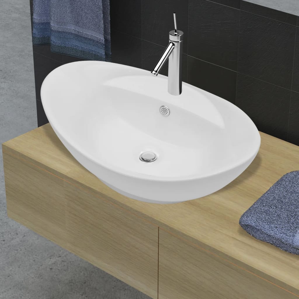 Luxury Ceramic Basin Oval with Overflow and Faucet Hole