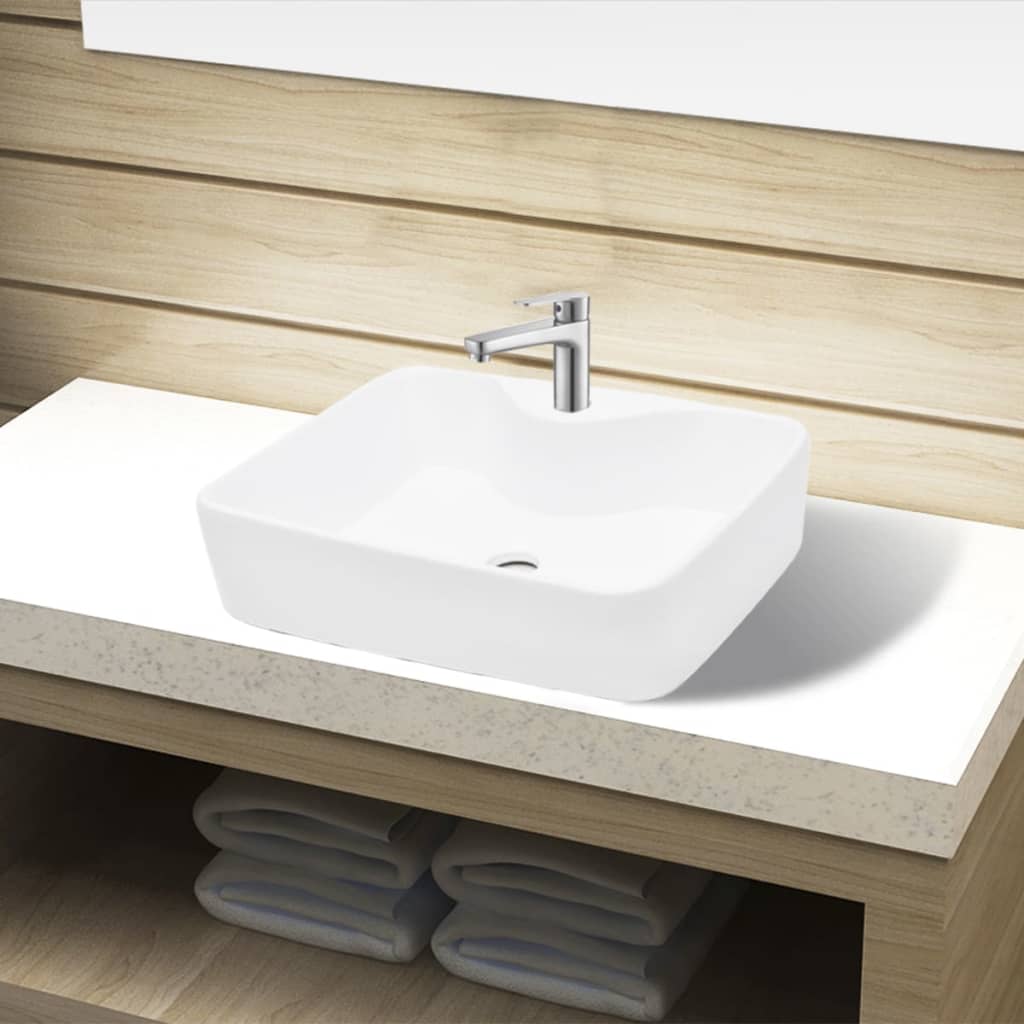 ceramic-bathroom-sink-basin-with-faucet-hole-white-square At Willow and Wine USA!