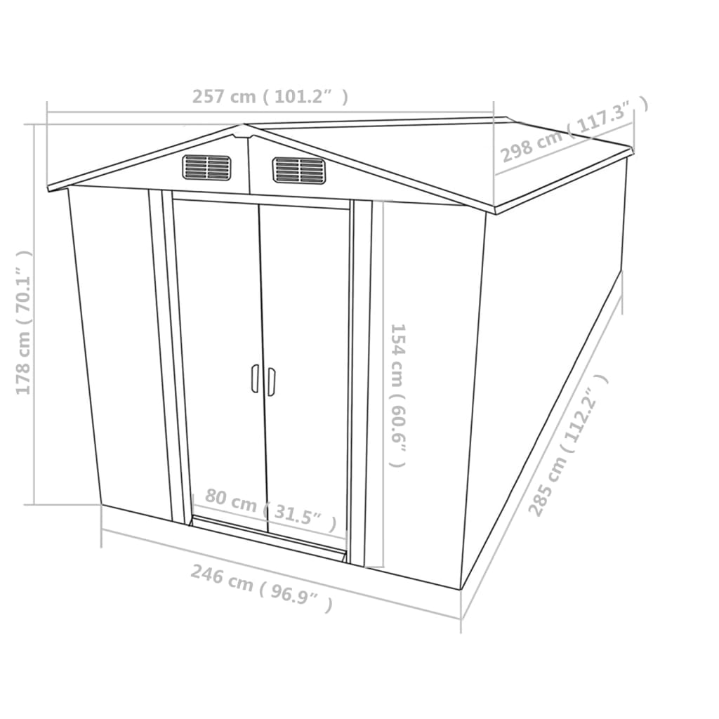 Garden Shed 101.2"x117.3"x70.1" Metal Gray