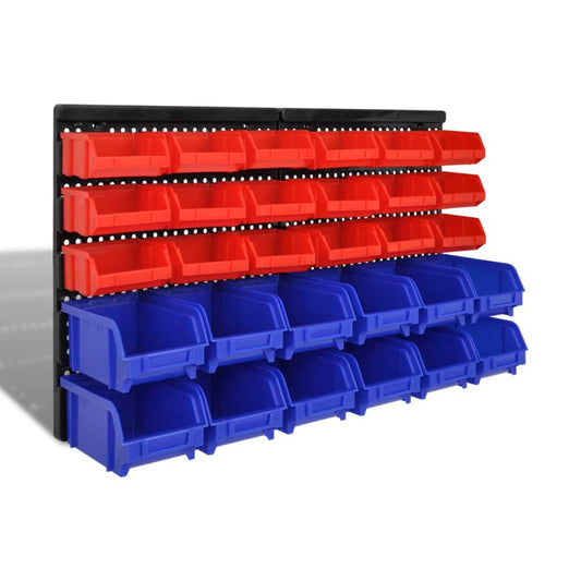 wall-mounted-garage-plastic-storage-bin-set-30-pcs-blue-red At Willow and Wine USA!