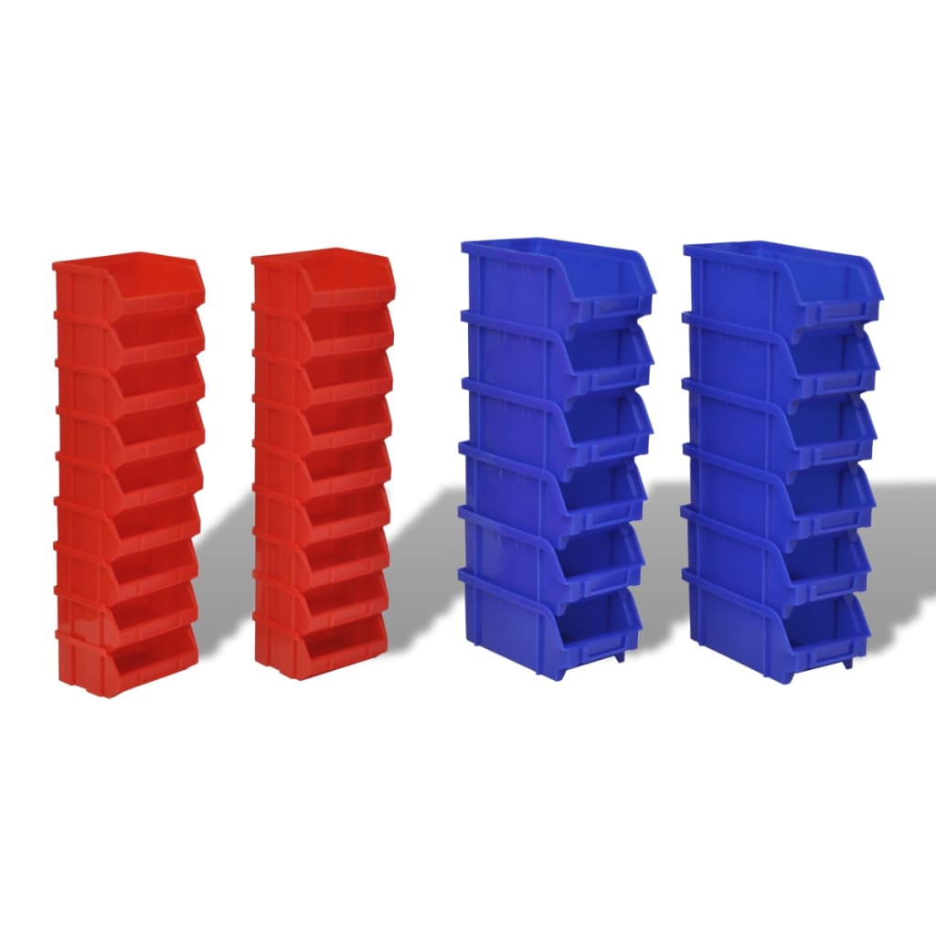 wall-mounted-garage-plastic-storage-bin-set-30-pcs-blue-red At Willow and Wine USA!