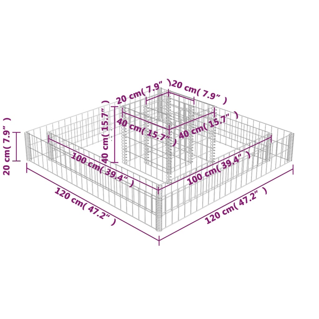 gabion-planter-galvanized-steel-47-2-x47-2-x7-8 At Willow and Wine USA!