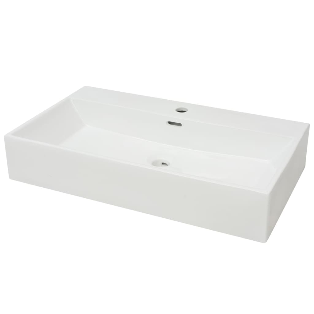 Basin with Faucet Hole Ceramic White 30"x16.7"x5.7"