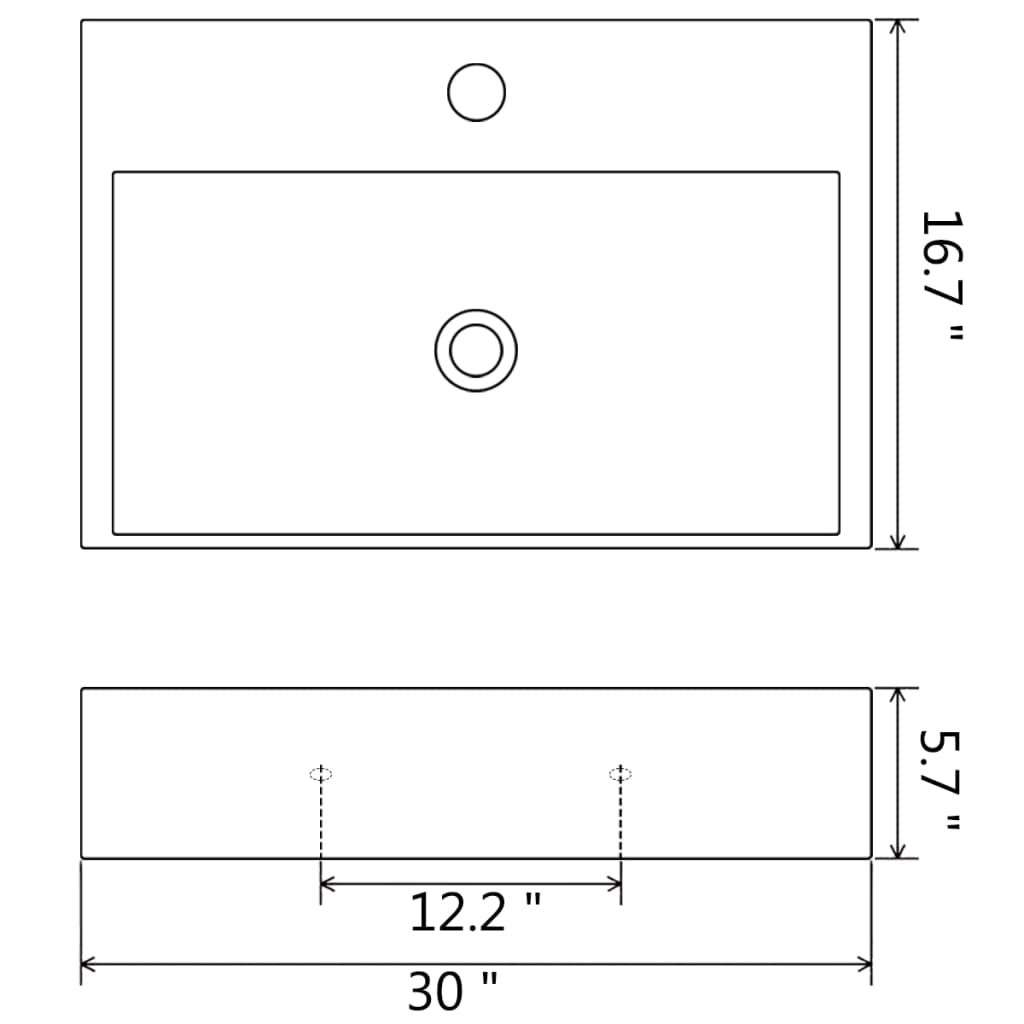 Basin with Faucet Hole Ceramic White 30"x16.7"x5.7"