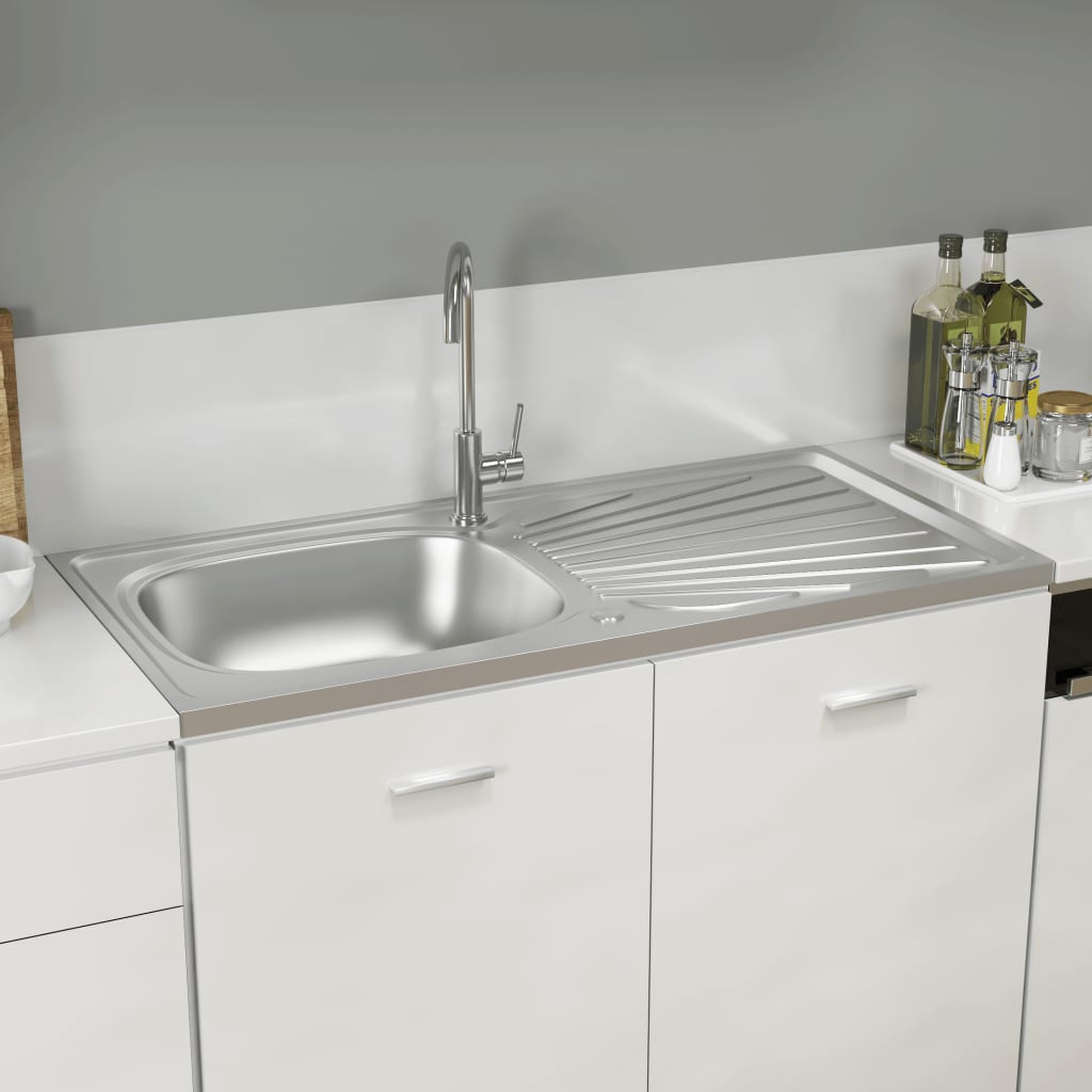 kitchen-sink-with-drainer-set-silver-39-4-x23-6-x6-1-stainless-steel At Willow and Wine USA!