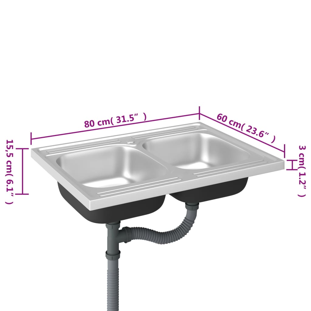 kitchen-sink-with-double-basins-silver-31-5-x23-6-x6-1-stainless-steel At Willow and Wine USA!