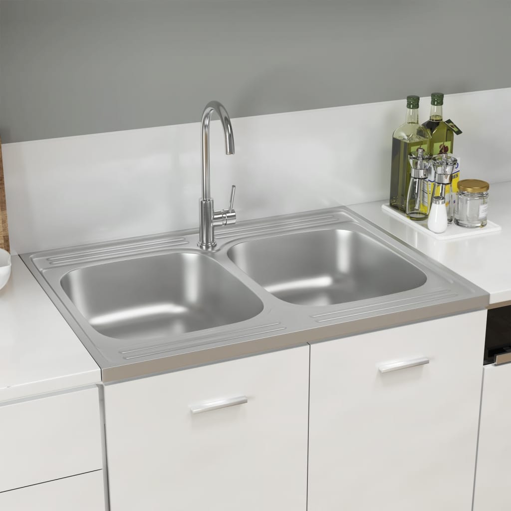 kitchen-sink-with-double-basins-silver-31-5-x23-6-x6-1-stainless-steel At Willow and Wine USA!