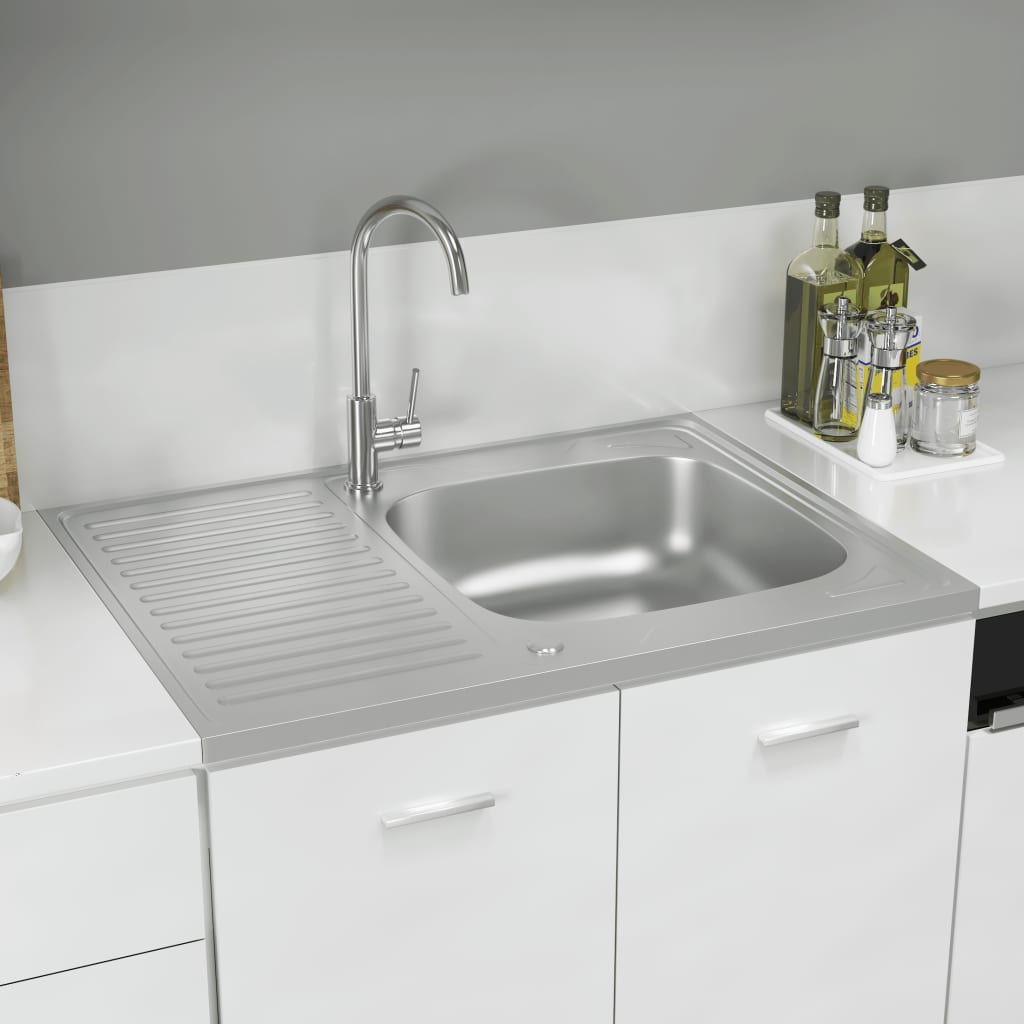 kitchen-sink-with-drainer-set-silver-31-5-x23-6-x6-1-stainless-steel At Willow and Wine USA!