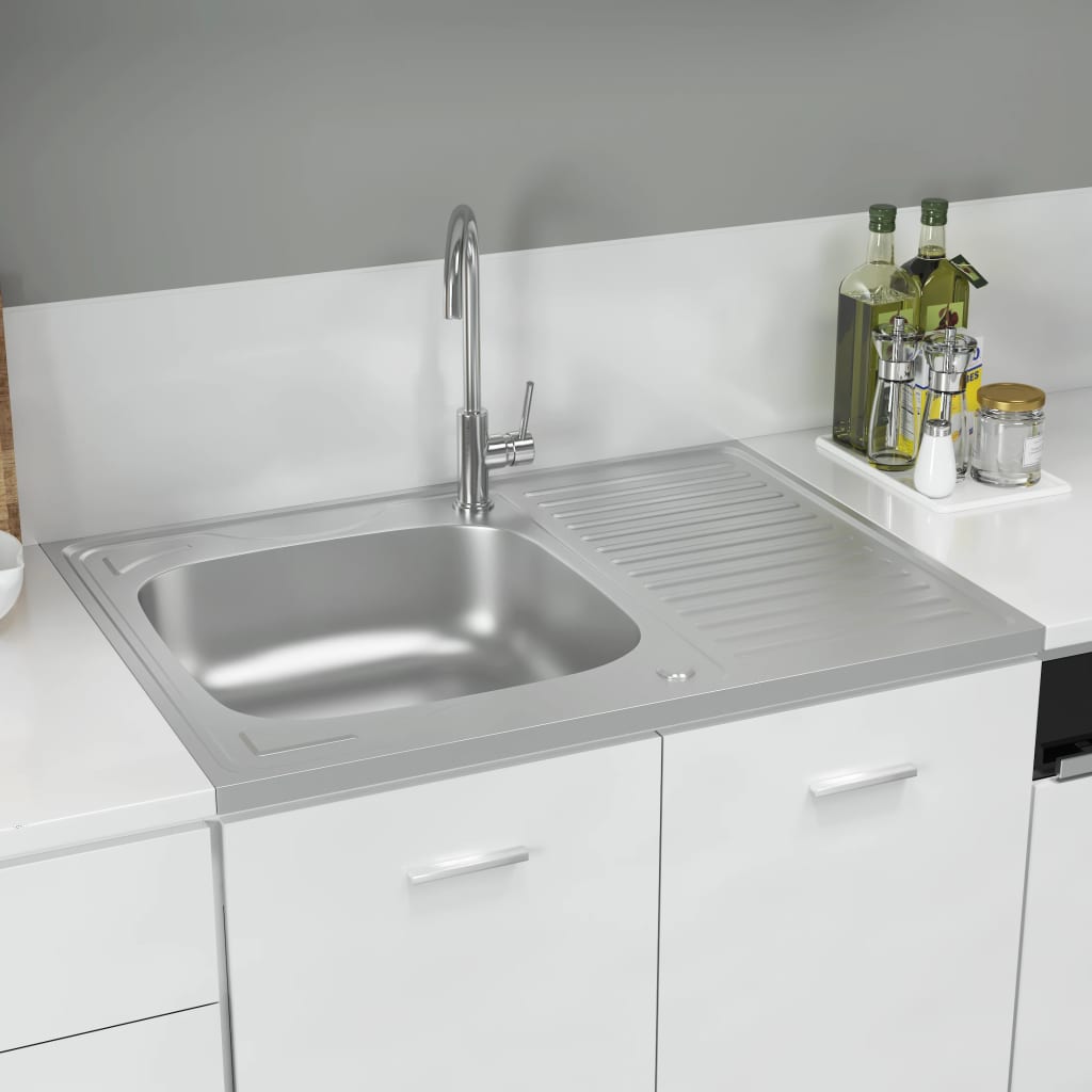 kitchen-sink-with-drainer-set-silver-31-5-x23-6-x6-1-stainless-steel At Willow and Wine USA!