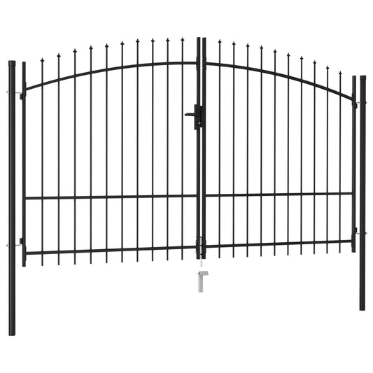 fence-gate-double-door-with-spike-top-steel-9-8-x5-7-black At Willow and Wine USA!