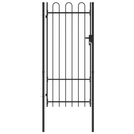 fence-gate-single-door-with-arched-top-steel-39-4-x78-7-black At Willow and Wine USA!