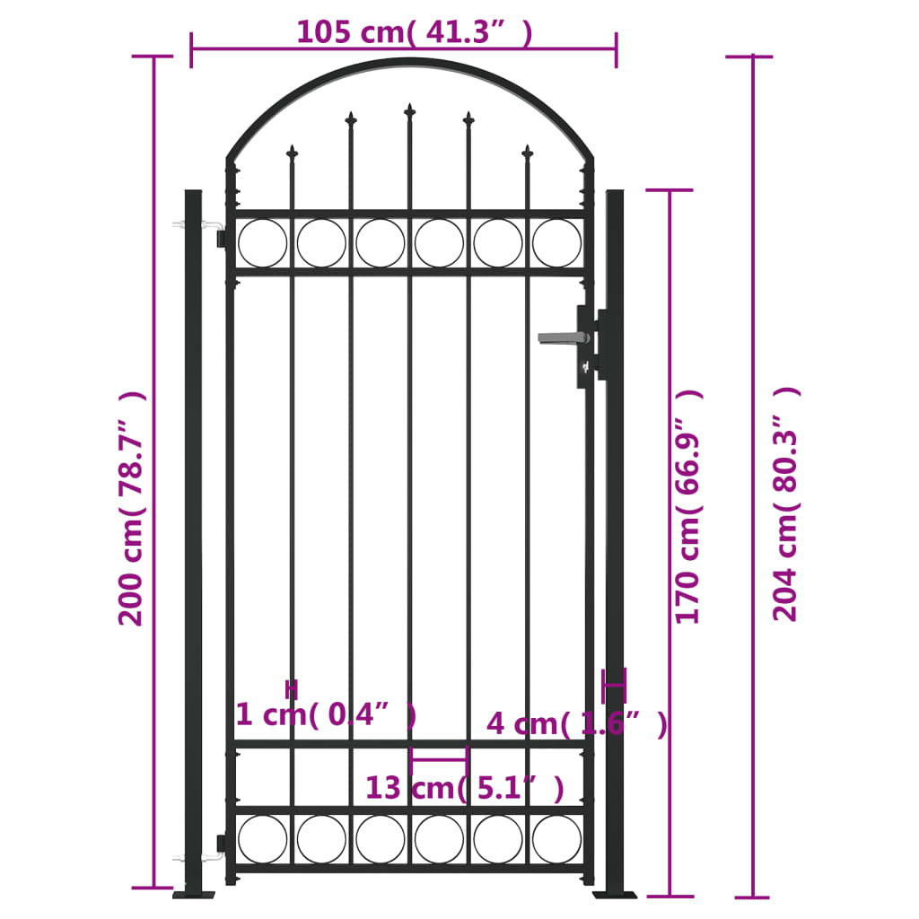 fence-gate-with-arched-top-and-2-posts-41-3-x80-3-black At Willow and Wine USA!